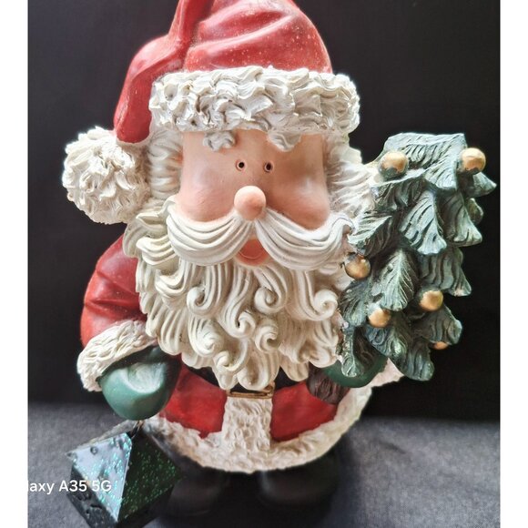 Ceramic Santa Claus Figurine Holding Christmas Tree & Lantern Christmas Artsy - Picture 1 of 10